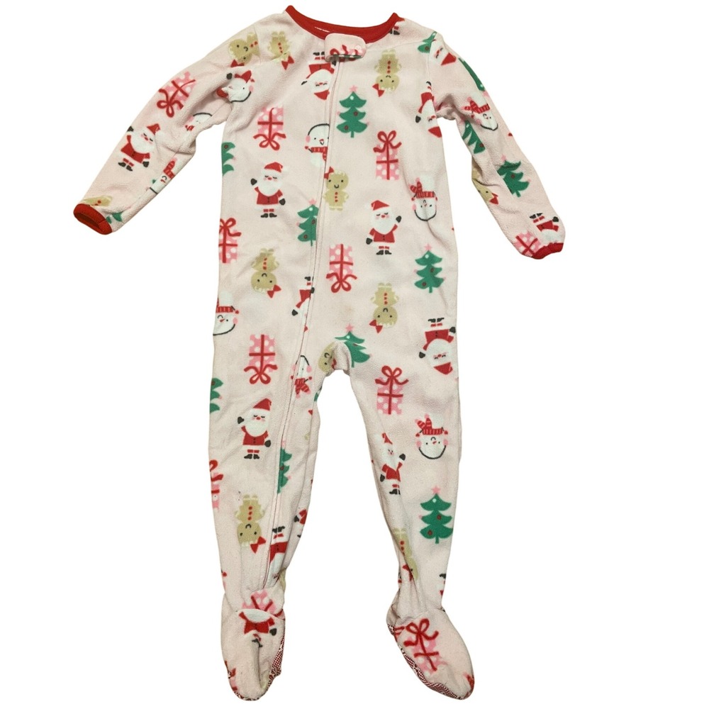 Just One You Carter's 3T Pink Christmas Footed Pajamas Santa Snowman Gingerbread - Picture 1 of 3